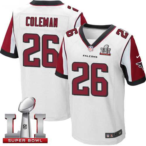 Nike Atlanta Falcons #26 Tevin Coleman White Super Bowl LI 51 Men's Stitched NFL Elite Jersey