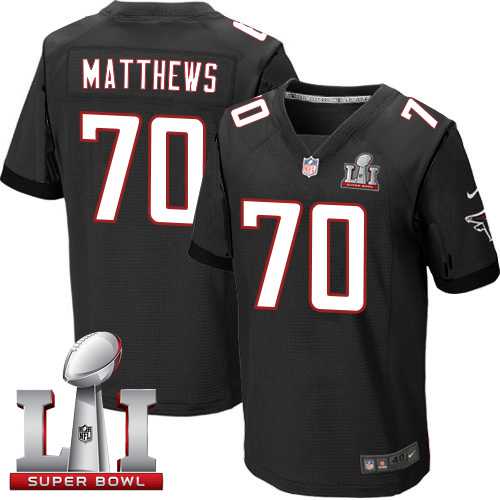 Nike Atlanta Falcons #70 Jake Matthews Black Alternate Super Bowl LI 51 Men's Stitched NFL Elite Jersey