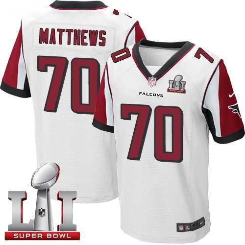 Nike Atlanta Falcons #70 Jake Matthews White Super Bowl LI 51 Men's Stitched NFL Elite Jersey