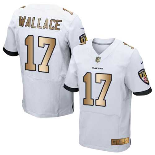 Nike Baltimore Ravens #17 Mike Wallace White Men's Stitched NFL New Elite Gold Jersey