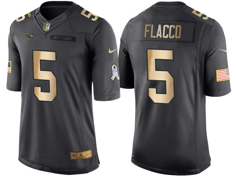 Nike Baltimore Ravens #5 Joe Flacco Anthracite 2016 Christmas Day Gold Men's NFL Limited Salute to Service Jersey