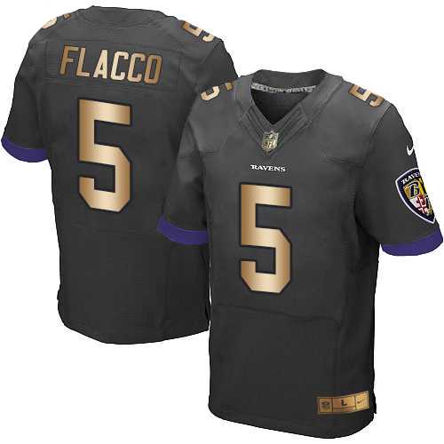 Nike Baltimore Ravens #5 Joe Flacco Black Alternate Men's Stitched NFL New Elite Gold Jersey