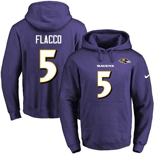 Nike Baltimore Ravens #5 Joe Flacco Purple Name & Number Pullover NFL Hoodie