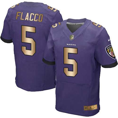 Nike Baltimore Ravens #5 Joe Flacco Purple Team Color Men's Stitched NFL New Elite Gold Jersey