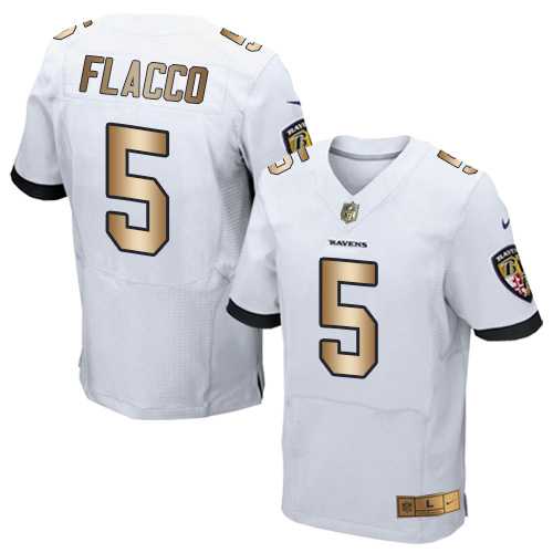 Nike Baltimore Ravens #5 Joe Flacco White Men's Stitched NFL New Elite Gold Jersey