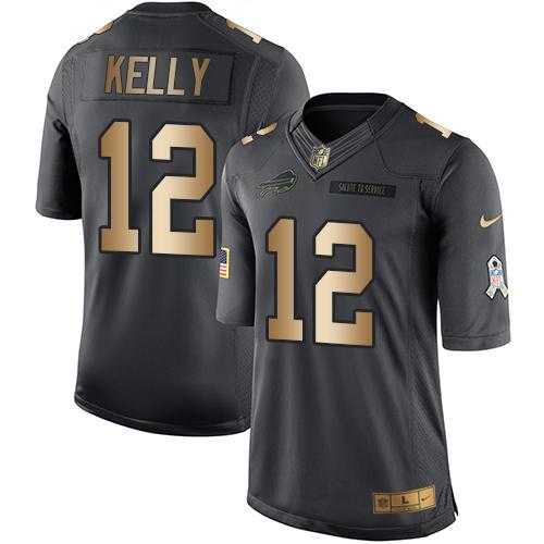 Nike Buffalo Bills #12 Jim Kelly Anthracite Men's Stitched NFL Limited Gold Salute To Service Jersey