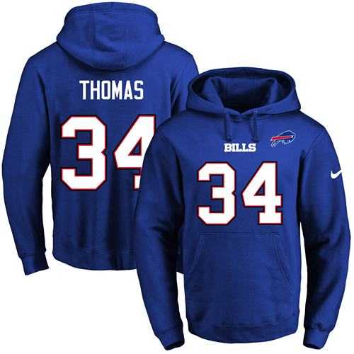 Nike Buffalo Bills #34 Thurman Thomas Royal Blue Name & Number Pullover NFL Hoodie