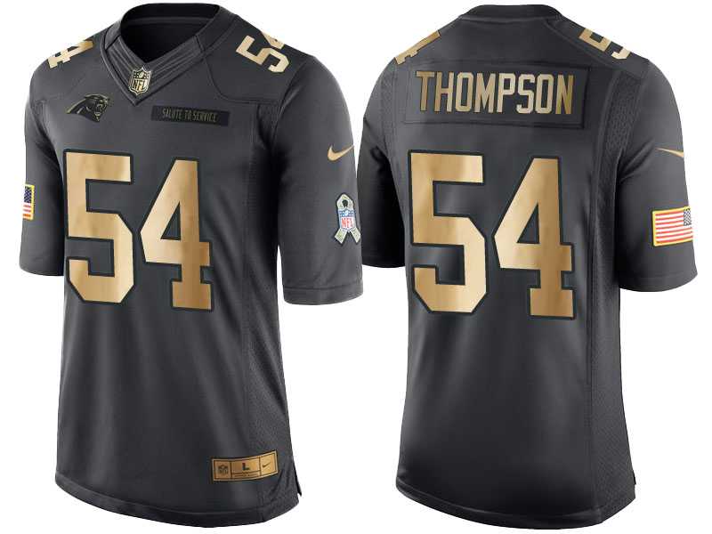 Nike Carolina Panthers #54 Shaq Thompson Anthracite 2016 Christmas Gold Men's NFL Limited Salute to Service Jersey