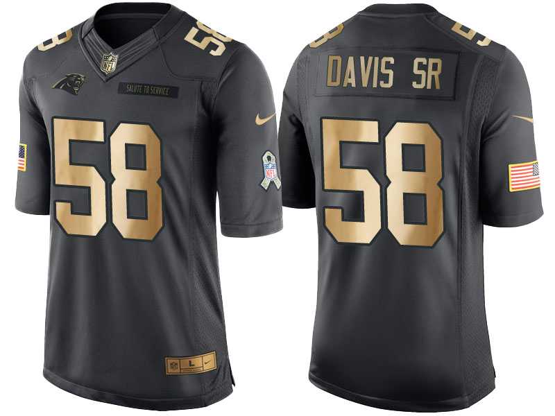 Nike Carolina Panthers #58 Thomas Davis Sr Anthracite 2016 Christmas Gold Men's NFL Limited Salute to Service Jersey