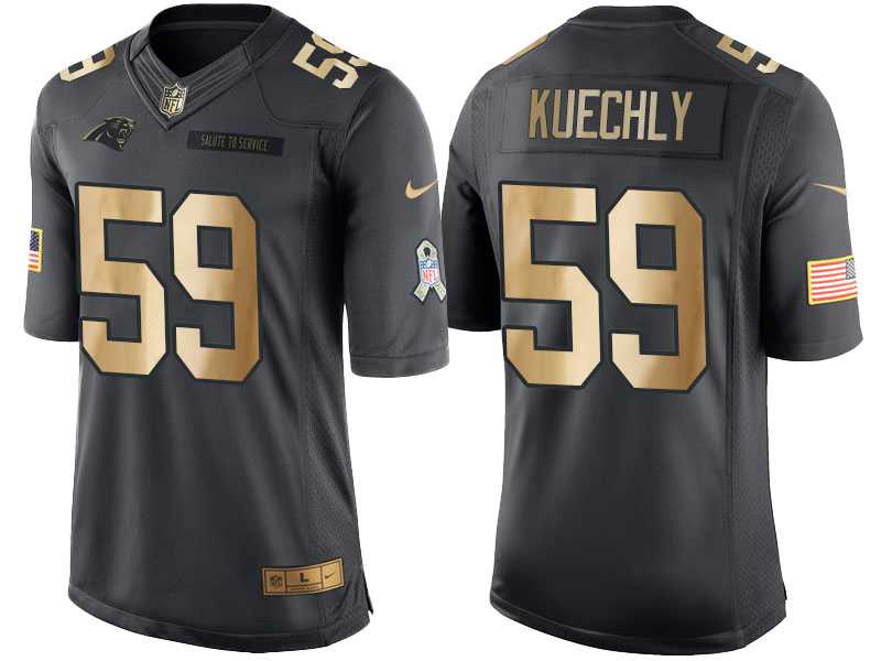 Nike Carolina Panthers #59 Luke Kuechly Anthracite 2016 Christmas Day Gold Men's NFL Limited Salute to Service Jersey