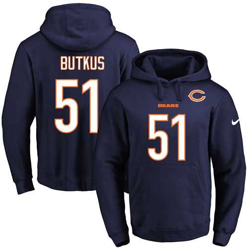 Nike Chicago Bears #51 Dick Butkus Navy Blue Name & Number Pullover NFL Hoodie