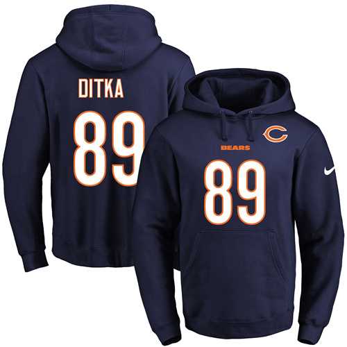 Nike Chicago Bears #89 Mike Ditka Navy Blue Name & Number Pullover NFL Hoodie