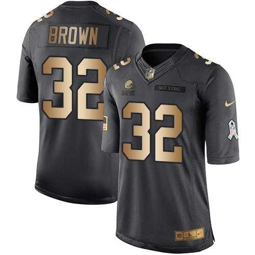 Nike Cleveland Browns #32 Jim Brown Anthracite Men's Stitched NFL Limited Gold Salute To Service Jersey