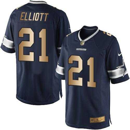 Nike Dallas Cowboys #21 Ezekiel Elliott Navy Blue Team Color Men's Stitched NFL Limited Gold Jersey
