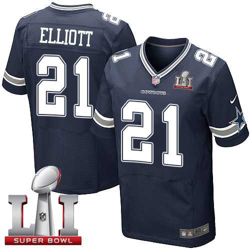 Nike Dallas Cowboys #21 Ezekiel Elliott Navy Blue Team Color Men's Stitched NFL Super Bowl LI 51 Elite Jersey