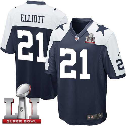 Nike Dallas Cowboys #21 Ezekiel Elliott Navy Blue Thanksgiving Throwback Youth Stitched NFL Super Bowl LI 51 Elite Jersey