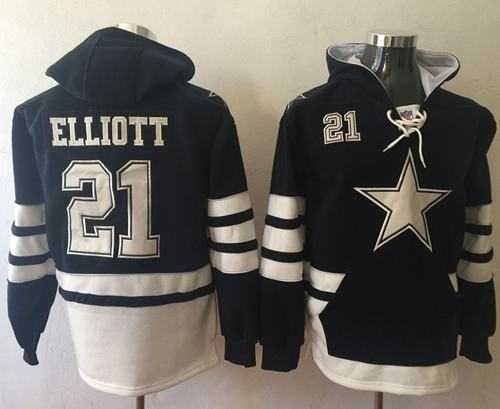 Nike Dallas Cowboys #21 Ezekiel Elliott Navy Blue White Name & Number Pullover NFL Hoodie