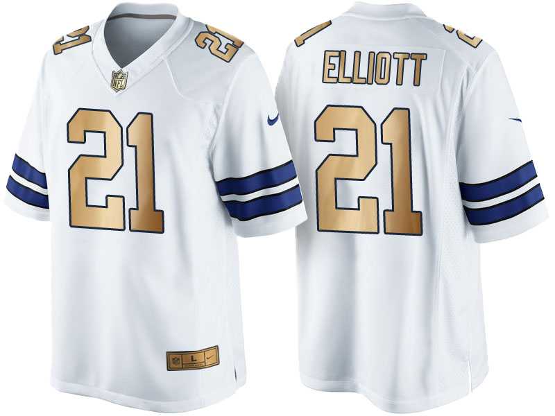 Nike Dallas Cowboys #21 Ezekiel Elliott White 2016 Christmas Gold Men's NFL Game Edition Jersey