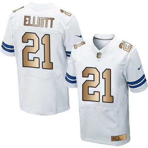 Nike Dallas Cowboys #21 Ezekiel Elliott White Men's Stitched NFL Elite Gold Jersey