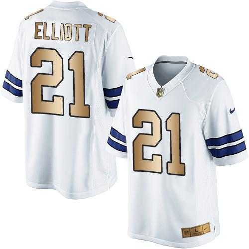 Nike Dallas Cowboys #21 Ezekiel Elliott White Men's Stitched NFL Limited Gold Jersey