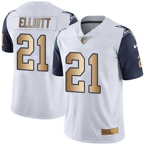 Nike Dallas Cowboys #21 Ezekiel Elliott White Men's Stitched NFL Limited Gold Rush Jersey