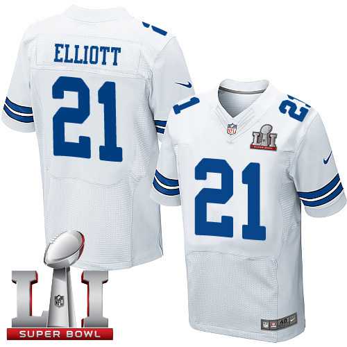 Nike Dallas Cowboys #21 Ezekiel Elliott White Men's Stitched NFL Super Bowl LI 51 Elite Jersey
