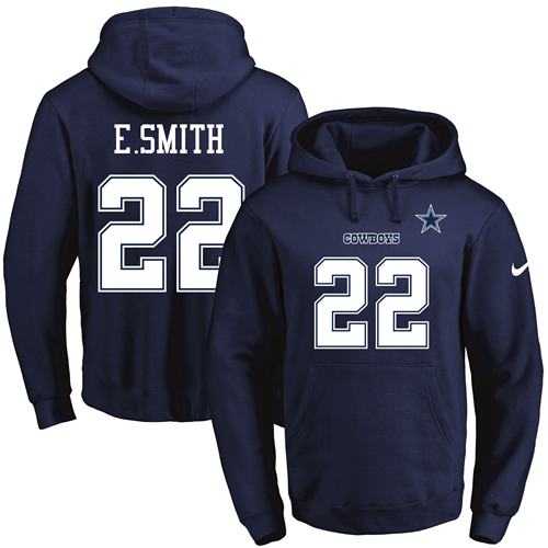 Nike Dallas Cowboys #22 Emmitt Smith Navy Blue Name & Number Pullover NFL Hoodie