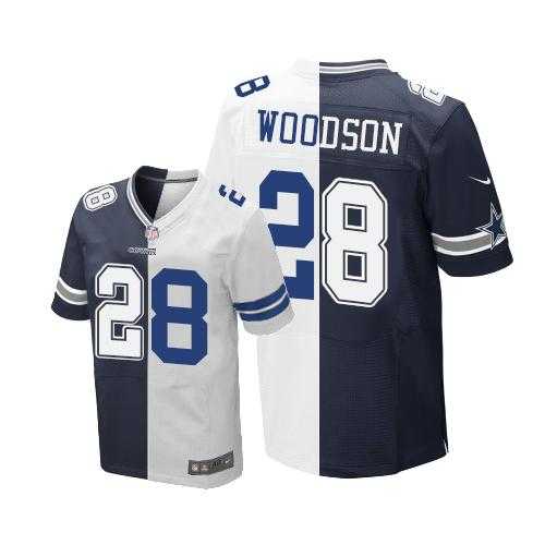 Nike Dallas Cowboys #28 Darren Woodson Navy Blue White Men's Stitched NFL Elite Split Jersey