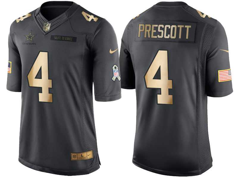 Nike Dallas Cowboys #4 Dak Prescott Anthracite 2016 Christmas Day Gold Men's NFL Limited Salute to Service Jersey