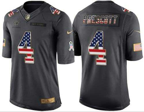 Nike Dallas Cowboys #4 Dak Prescott Black Men's Stitched NFL Limited USA Flag Salute To Service Jersey