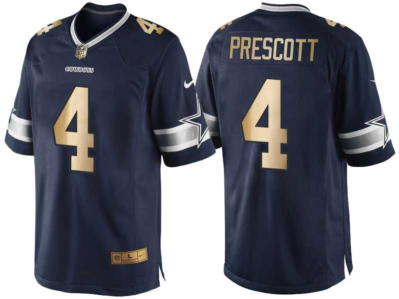 Nike Dallas Cowboys #4 Dak Prescott Navy Blue 2016 Christmas Gold Men's NFL Game Edition Jersey