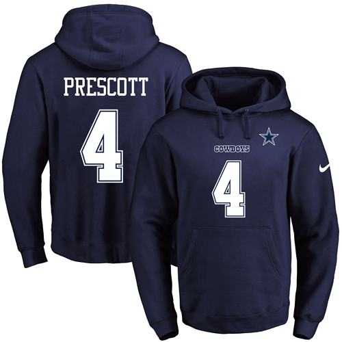 Nike Dallas Cowboys #4 Dak Prescott Navy Blue Name & Number Pullover NFL Hoodie