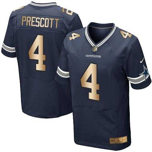 Nike Dallas Cowboys #4 Dak Prescott Navy Blue Team Color Men's Stitched NFL Elite Gold Jersey