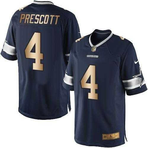 Nike Dallas Cowboys #4 Dak Prescott Navy Blue Team Color Men's Stitched NFL Limited Gold Jersey