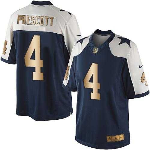 Nike Dallas Cowboys #4 Dak Prescott Navy Blue Thanksgiving Men's Stitched NFL Limited Gold Jersey