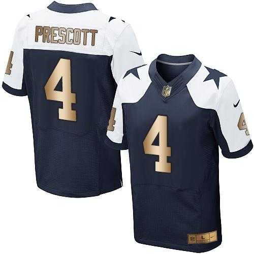 Nike Dallas Cowboys #4 Dak Prescott Navy Blue Thanksgiving Throwback Men's Stitched NFL Elite Gold Jersey