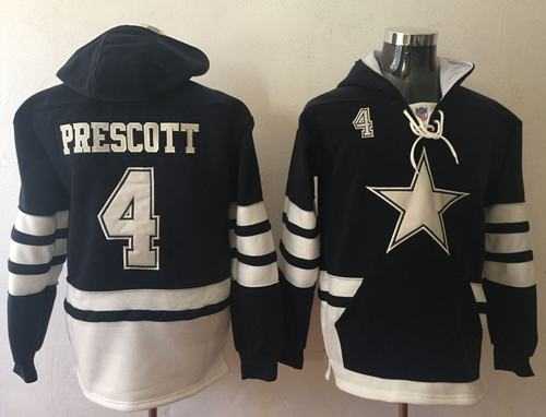 Nike Dallas Cowboys #4 Dak Prescott Navy Blue White Name & Number Pullover NFL Hoodie