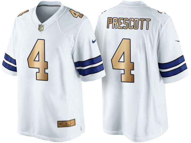Nike Dallas Cowboys #4 Dak Prescott White 2016 Christmas Gold Men's NFL Game Edition Jersey