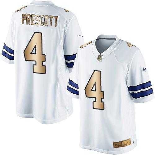 Nike Dallas Cowboys #4 Dak Prescott White Men's Stitched NFL Limited Gold Jersey