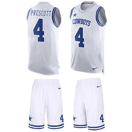 Nike Dallas Cowboys #4 Dak Prescott White Men's Stitched NFL Limited Tank Top Suit Jersey