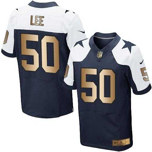 Nike Dallas Cowboys #50 Sean Lee Navy Blue Thanksgiving Throwback Men's Stitched NFL Elite Gold Jersey
