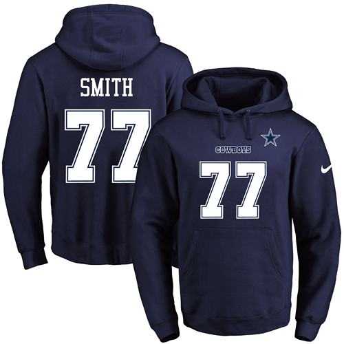 Nike Dallas Cowboys #77 Tyron Smith Navy Blue Name & Number Pullover NFL Hoodie