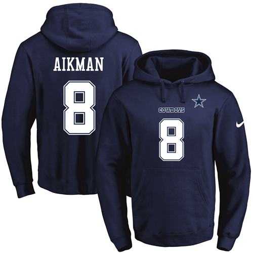 Nike Dallas Cowboys #8 Troy Aikman Navy Blue Name & Number Pullover NFL Hoodie