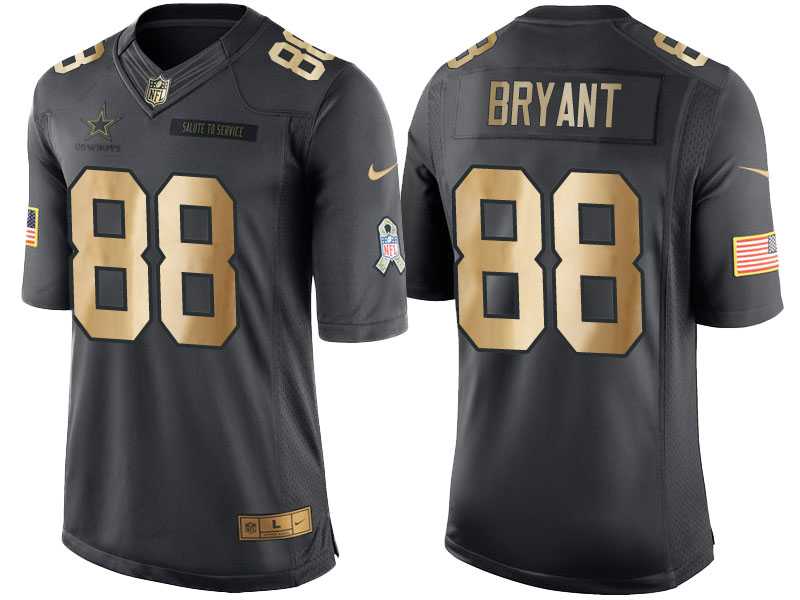 Nike Dallas Cowboys #88 Dez Bryant Anthracite 2016 Christmas Gold Men's NFL Limited Salute to Service Jersey