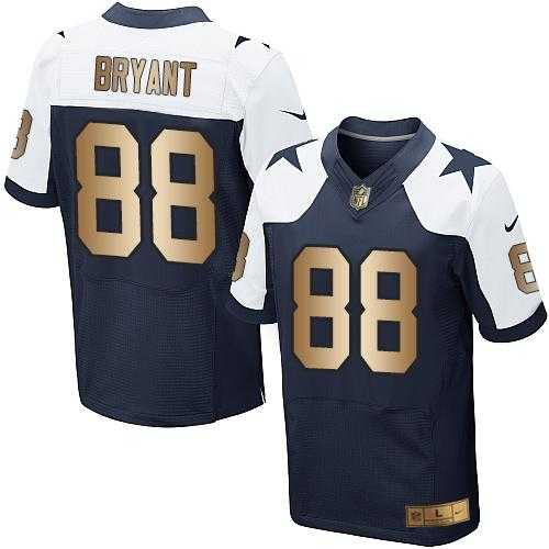 Nike Dallas Cowboys #88 Dez Bryant Navy Blue Thanksgiving Throwback Men's Stitched NFL Elite Gold Jersey