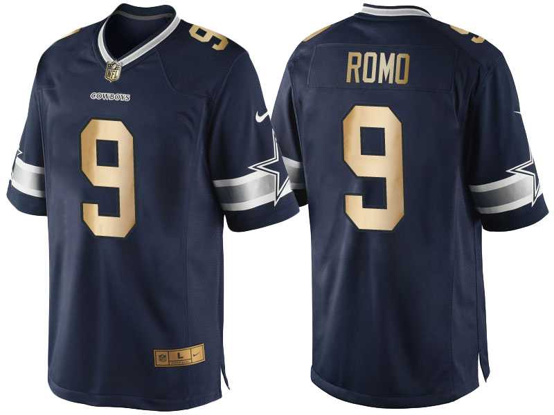 Nike Dallas Cowboys #9 Tony Romo Navy Blue 2016 Christmas Gold Men's NFL Game Edition Jersey