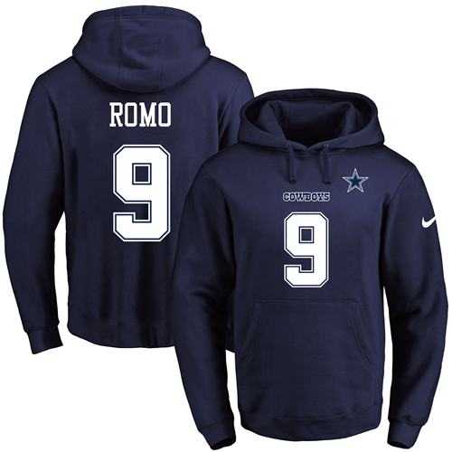 Nike Dallas Cowboys #9 Tony Romo Navy Blue Name & Number Pullover NFL Hoodie