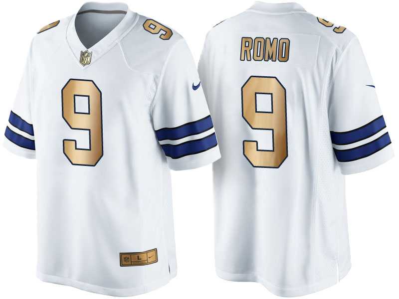 Nike Dallas Cowboys #9 Tony Romo White 2016 Christmas Men's NFL Game Gold Edition Jersey