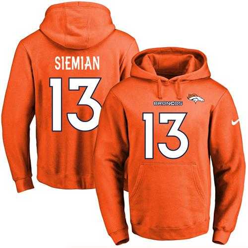 Nike Denver Broncos #13 Trevor Siemian Orange Name & Number Pullover NFL Hoodie