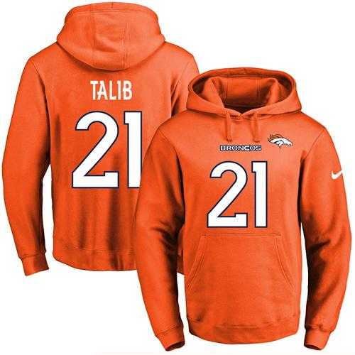 Nike Denver Broncos #21 Aqib Talib Orange Name & Number Pullover NFL Hoodie